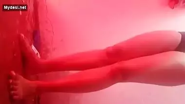 Making video in bathroom for lover
