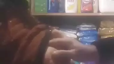 Desi Milf boobs Pressing by shopkeeper