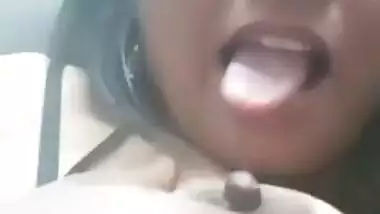 Indian makes her sex breasts public and licks own dark XXX nipples