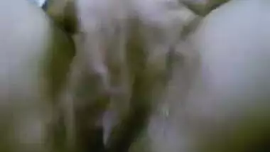 Pussy rubbing her boobs against the mans body...