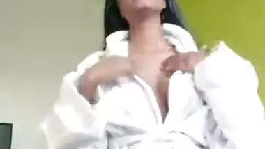Horny Riya on Bed after Bath Nude Perfume Spay Hot