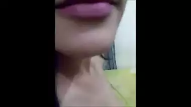 Indian girlfriend exposes her giant boobs and pink twat for boyfriend