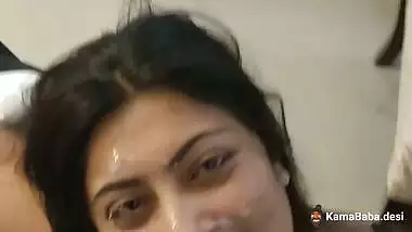 Horny slut gets facialized with her lover’s cumload