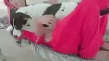 Filthy horny village school girl play with dog, desi sex video